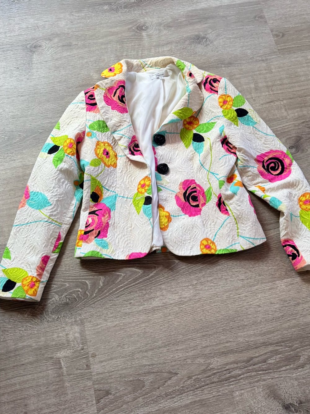 Floral Textured White Women’s Blazer - Multicolor Floral Print